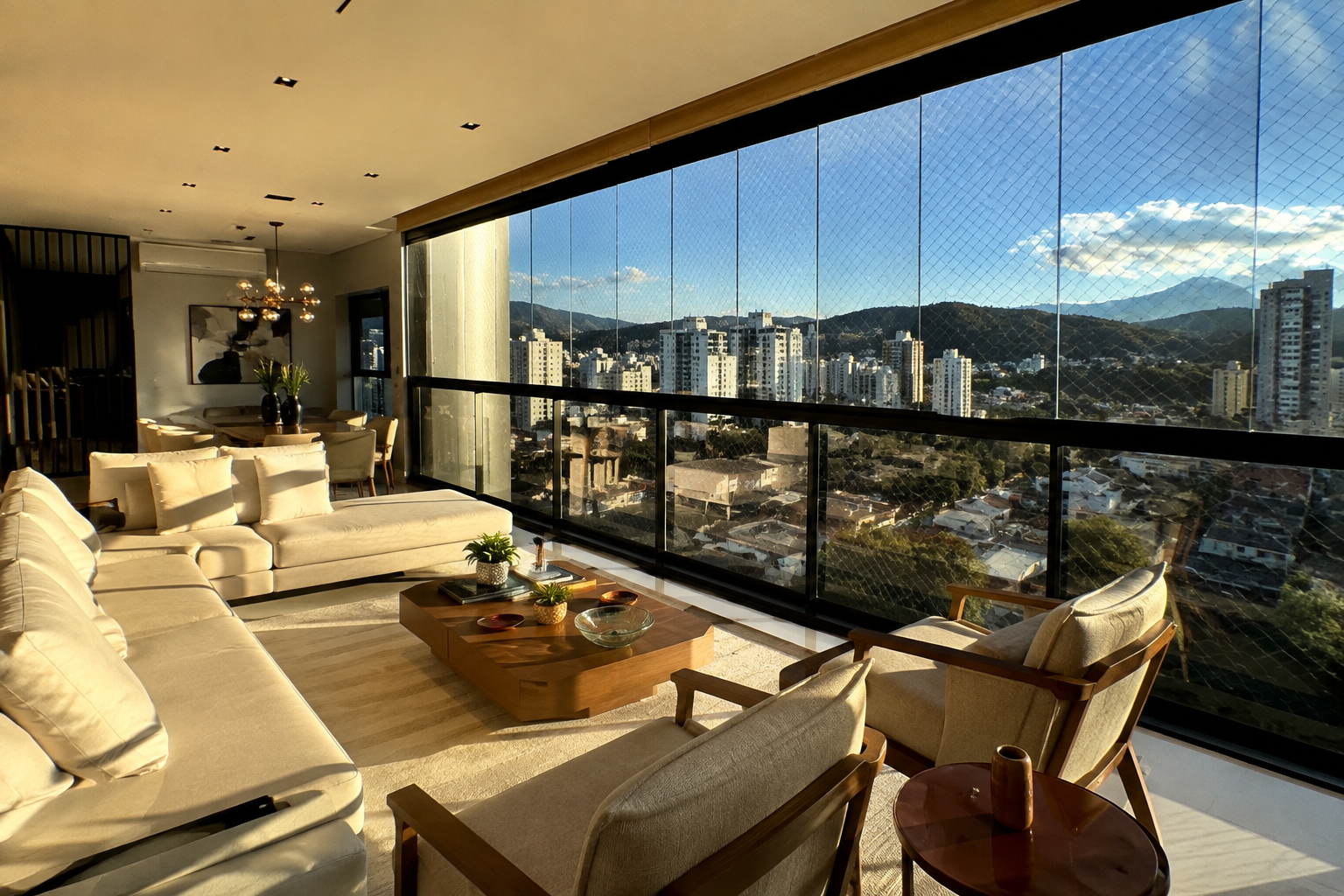 Sala Moderna com Vista Panorâmica da Cidade